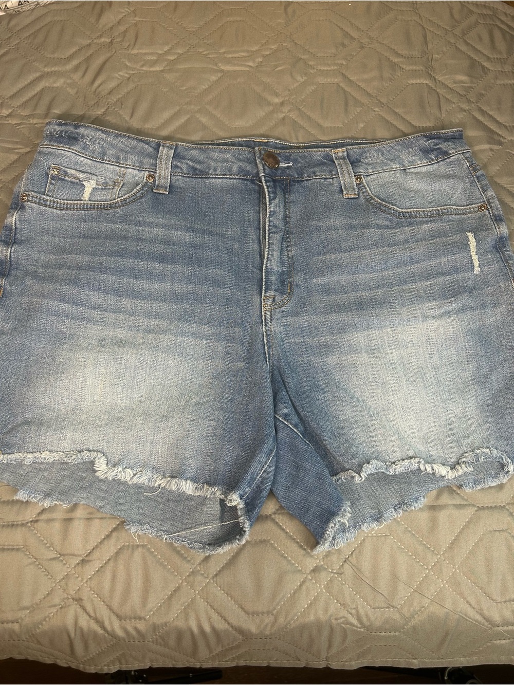 7 For All Mankind Light Blue Distressed Denim Jean Shorts